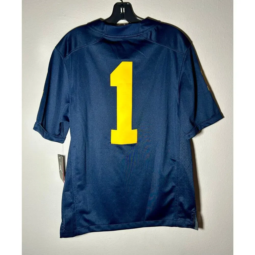 NWT Michigan Wolverines #1 NCAA Jordan Men’s Football Jersey Blue Stitched Sz M